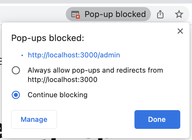 My new window getting blocked by Chrome